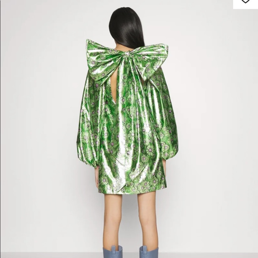 Brogger Clara Mini Dress | Green floral mini dress with bow back | NWT